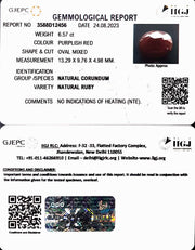 6.57/CT Natural Indian Ruby with Govt. Lab Certificate (1221)
